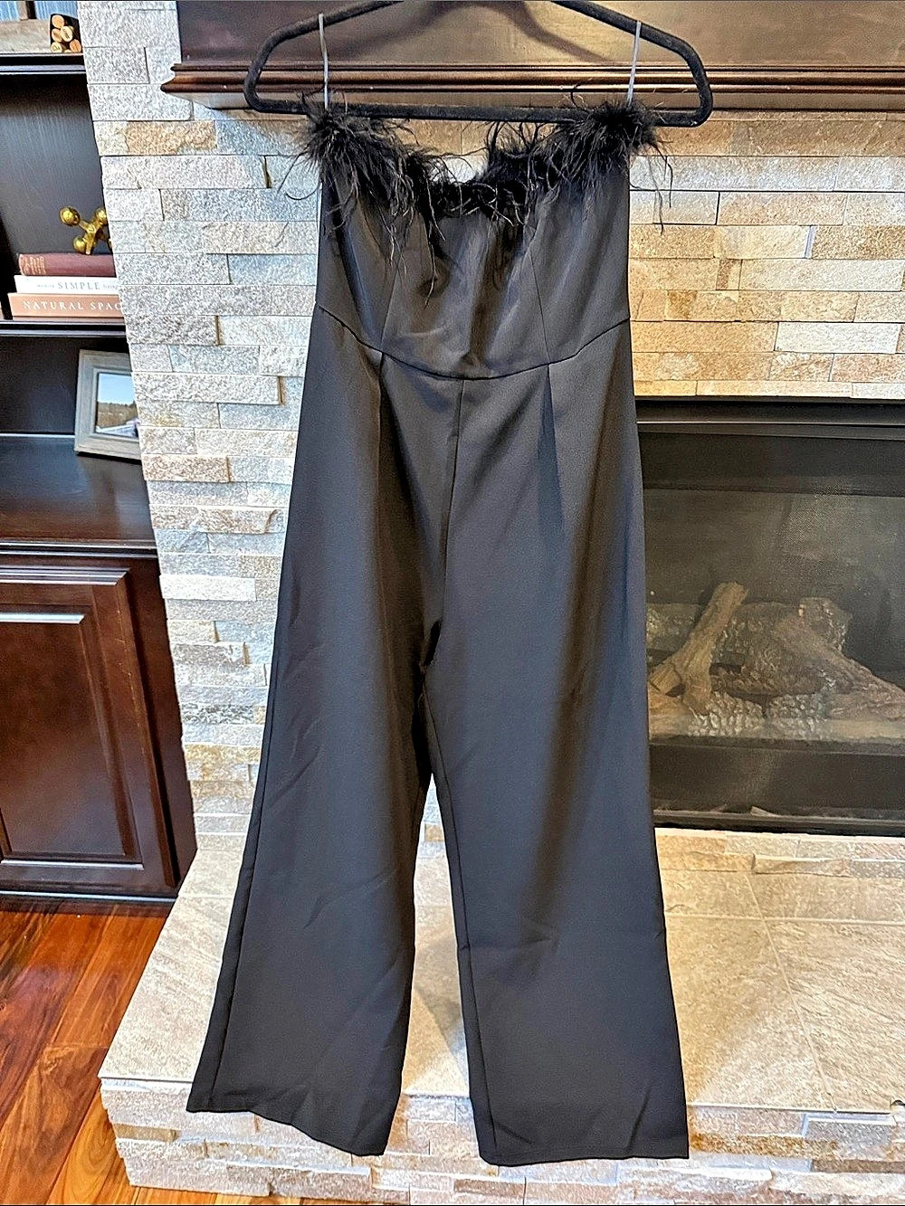 Altar’d State Feather Trim Wide-Leg Jumpsuit Size Medium